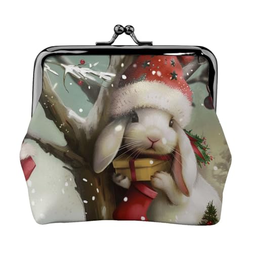 Münzbörse mit Weihnachts-Hasen-Motiv, für Damen, niedliches PU-Leder, Münzgeldbörse, Mini-Münzgeldbörse mit Kuss-Lock, Schwarz , Einheitsgröße, Modern von JKLQWC
