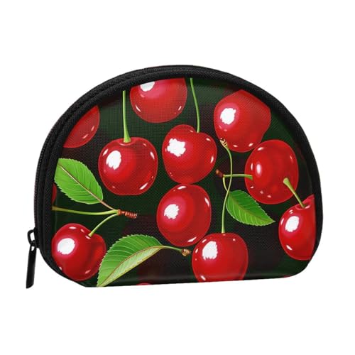 Münzbörse mit rotem Kirschen für Damen, niedlich, kleine Kleingeldbörse, Mini-Münzgeldbörse, Beutel mit Reißverschluss, Schwarz , Einheitsgröße, Münztasche von JKLQWC