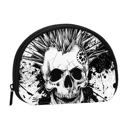 Münzgeldbörse für Damen, Punk-Totenkopf-Motiv, klein, klein, mit Reißverschluss, Schwarz / Weiß, Schwarz , Einheitsgröße, Münztasche von JKLQWC