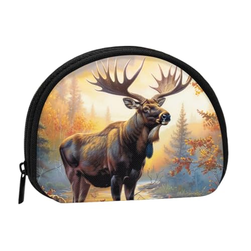 Münzgeldbörse mit Elch-Hirsch-Motiv, für Damen, niedlich, klein, Kleingeldbörse mit Reißverschluss, Schwarz , Einheitsgröße, Münztasche von JKLQWC