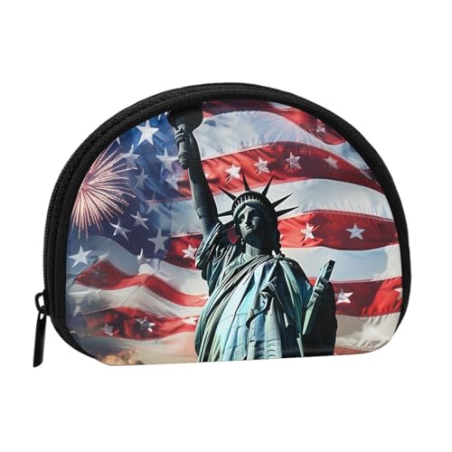 Münzgeldbörse mit Freiheitsstatue-Flagge, bedruckt, für Damen, niedlich, kleine Kleingeldbörse, Mini-Münzgeldbörse, Beutel mit Reißverschluss, Schwarz , Einheitsgröße, Münztasche von JKLQWC