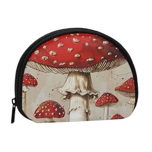 Münzgeldbörse mit Pilzdruck, für Damen, niedlich, kleine Kleingeldbörse, Mini-Münzgeldbörse, Beutel mit Reißverschluss, Rot / Weiß, Schwarz , Einheitsgröße, Münztasche von JKLQWC