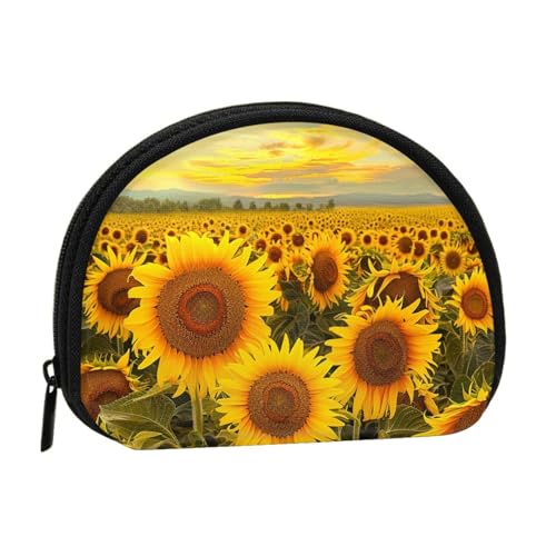 Münzgeldbörse mit Sonnenblumen-Motiv, für Damen, niedlich, klein, Kleingeldbörse mit Reißverschluss, Schwarz , Einheitsgröße, Münztasche von JKLQWC