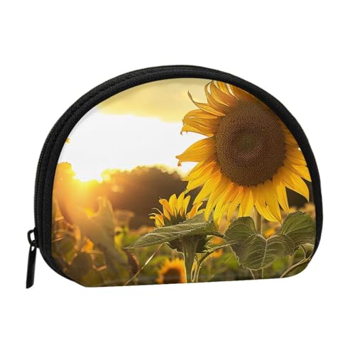 Münzgeldbörse mit Sonnenblumen-Motiv, für Damen, niedlich, klein, Kleingeldbörse mit Reißverschluss, Schwarz , Einheitsgröße, Münztasche von JKLQWC