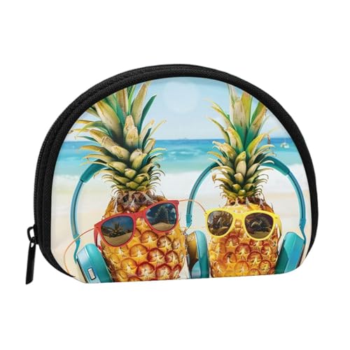 Münzgeldbörse mit Strandmotiv und zwei Ananas-Meeresmotiv, für Damen, niedlich, kleine Kleingeldbörse mit Reißverschluss, Schwarz , Einheitsgröße, Münztasche von JKLQWC