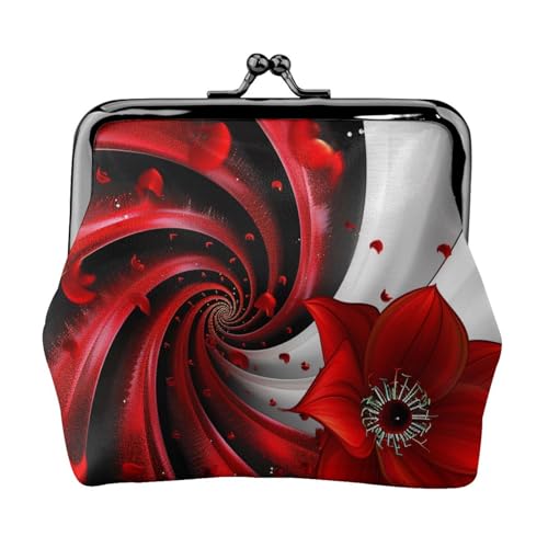 Münzgeldbörse mit rotem Blumendruck, für Damen, niedliches PU-Leder, Münzgeldbörse, Mini-Münzgeldbörse mit Kuss-Lock, Schwarz , Einheitsgröße, Münztasche von JKLQWC