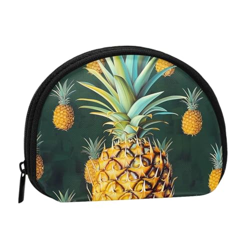 Münzgeldbörse mit tropischer Frucht und Ananas, für Damen, niedlich, kleine Kleingeldbörse mit Reißverschluss, Schwarz , Einheitsgröße, Münztasche von JKLQWC