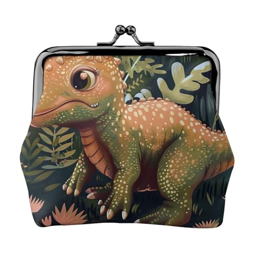 Niedliche Dinosaurier-bedruckte Münzgeldbörse für Damen, niedliches PU-Leder, Münzgeldbörse, Mini-Münzgeldbörse mit Kuss-Lock, Schwarz , Einheitsgröße, Modern von JKLQWC
