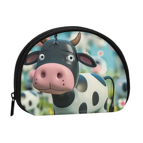 Niedliche Kuh-bedruckte Münzbörse für Damen, niedlich, kleine Kleingeldbörse, Mini-Münzgeldbörse, Beutel mit Reißverschluss, Schwarz , Einheitsgröße, Münztasche von JKLQWC