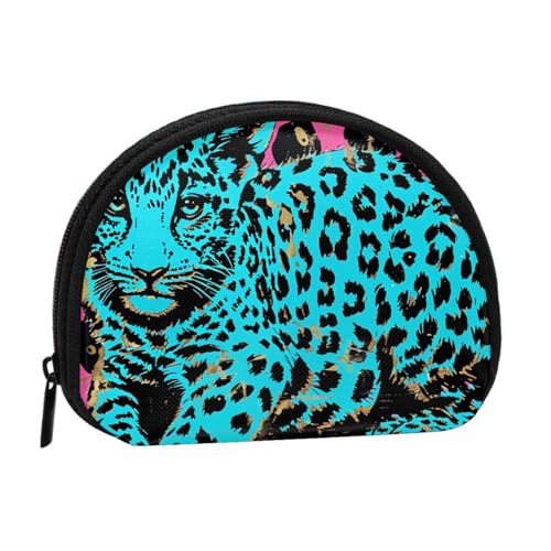 Niedliche türkisfarbene Geldbörse mit Leopardenmuster für Damen, niedlich, kleine Kleingeldbörse, Mini-Münzgeldbörse, Beutel mit Reißverschluss, Schwarz , Einheitsgröße, Modern von JKLQWC