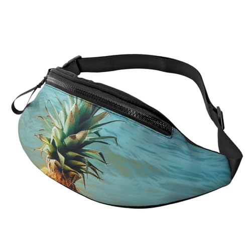 Pineapple by The Sea bedruckte Hüfttasche mit Kopfhöreranschluss, personalisierte Bauchtaschen, Unisex, Laufen, Wandern, Crossbody-Tasche für Männer und Frauen, Schwarz , Einheitsgröße, Sling von JKLQWC