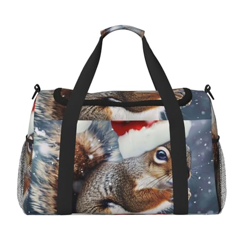 Reisetasche mit Weihnachts-Eichhörnchen-Motiv, für Herren und Damen, große Sporttasche, Handtasche mit Schultergurt, für Reisen, Wochenende, Angeln, Jagd, Schwarz , Einheitsgröße, Reisetasche von JKLQWC