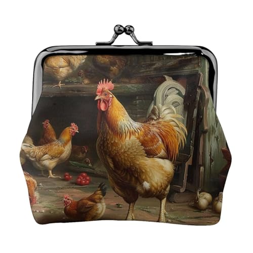 Roast Chicken Hen Farm Bedruckte Münzbörse für Frauen, niedliches PU-Leder, Münzgeldbörse mit Kussverschluss, Schwarz , Einheitsgröße, Modern von JKLQWC