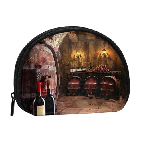 Rotweinkeller bedruckte Münzbörse für Damen, niedlich, kleine Kleingeldbörse, Mini-Münzgeldbörse, Beutel mit Reißverschluss, Schwarz , Einheitsgröße, Münztasche von JKLQWC