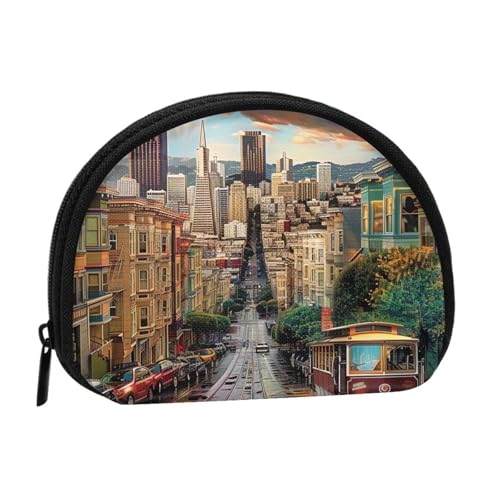 San Francisco bedruckte Münzbörse für Damen, niedlich, kleine Kleingeldbörse, Mini-Münzgeldbörse, Beutel mit Reißverschluss, Schwarz , Einheitsgröße, Münztasche von JKLQWC