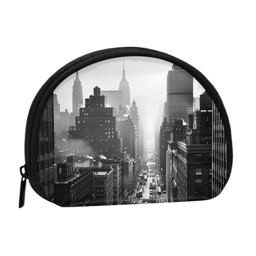 Schwarz-weiße New York bedruckte Münzbörse für Damen, niedlich, kleine Kleingeldbörse, Mini-Münzgeldbörse, Beutel mit Reißverschluss, Schwarz , Einheitsgröße, Modern von JKLQWC