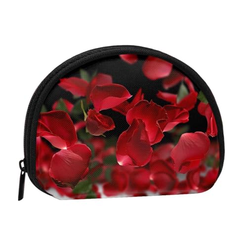 Schwimmende rote Rosenblätter bedruckte Münzbörse für Damen, niedlich, kleine Kleingeldbörse, Mini-Münzgeldbörse, Beutel mit Reißverschluss, Schwarz , Einheitsgröße, Münztasche von JKLQWC