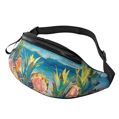 Sea Beach Ananas bedruckte Hüfttasche mit Kopfhöreranschluss, personalisierte Bauchtaschen, Uni, Laufen, Wandern, Crossbody-Tasche für Männer und Frauen, Schwarz , Einheitsgröße von JKLQWC