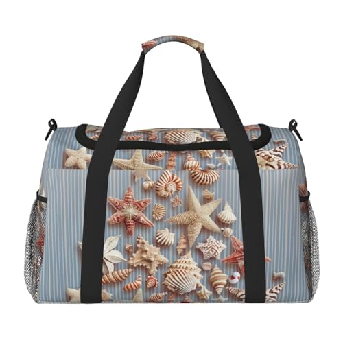 Seashell Weihnachts-bedruckte Reisetasche für Herren und Damen, große Sporttasche, Handtasche mit Schultergurt, für Reisen, Wochenende, Angeln, Jagd, Schwarz , Einheitsgröße, Reisetasche von JKLQWC
