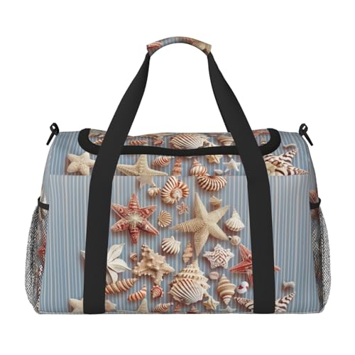 Seashell Weihnachts-bedruckte Reisetasche für Herren und Damen, große Sporttasche, Handtasche mit Schultergurt, für Reisen, Wochenende, Angeln, Jagd, Schwarz , Einheitsgröße, Reisetasche von JKLQWC