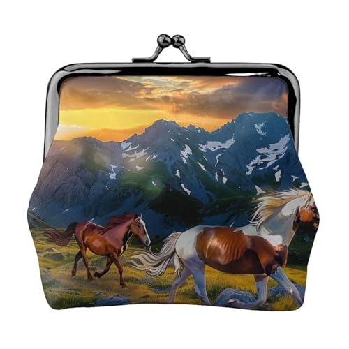 Shocking Running Horses Printed Coin Purse for Women Cute PU Leather Coin Wallet Mini Coin Purse Pouch with Kiss-Lock, Schwarz , Einheitsgröße, Münztasche von JKLQWC