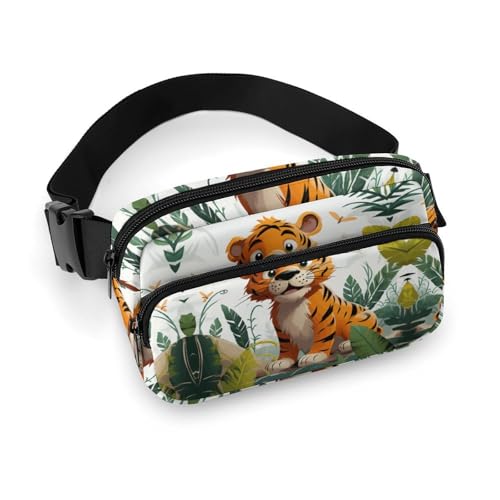 Bauchtasche mit Cartoon-Tigerdruck, für Damen und Herren, Crossbody-Tasche, große Brusttasche mit verstellbarem Riemen für Outdoor, Workout, Reisen, lässiges Laufen, Cartoon-Tiger, 20 x 13 cm, von JKLQWH