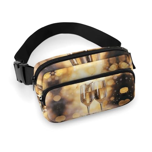 Bauchtasche mit zwei Gläsern mit Champagnermotiv, für Damen und Herren, Crossbody-Tasche, große Brusttasche mit verstellbarem Gurt, für Outdoor, Workout, Reisen, Freizeit, Laufen, zwei Gläser Bauchtasche mit zwei Gläsern mit Champagnermotiv, für Damen und Herren, Crossbody-Tasche, große Brusttasche mit verstellbarem Gurt, für Outdoor, Workout, Reisen, Freizeit, Laufen, zwei Gläser von JKLQWH