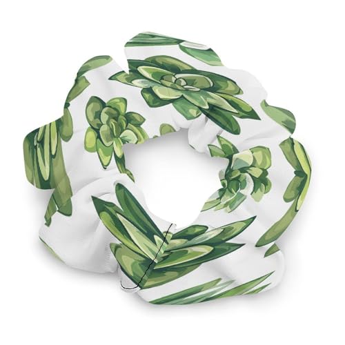Haargummis, mit grünem Sukkulentenmuster, bedrucktes Damen-Haargummi, nahtlos, schmerzfrei, perfekt für langlebige Zöpfe, Pferdeschwanz und mehr von JKLQWH