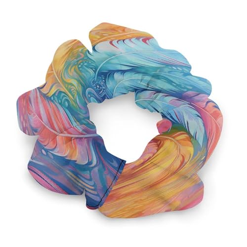 Haargummis, mit handgezeichneten Federn, bedrucktes Damen-Haargummi, nahtlos, schmerzfrei, perfekt für langlebige Zöpfe, Pferdeschwanz und mehr von JKLQWH