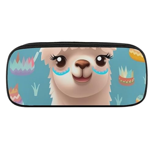 JKLQWH Federmäppchen aus PU-Leder, wasserdicht, große Kapazität, Alpaka-Muster, Federmäppchen mit Reißverschluss, tragbares Federmäppchen für Bürobedarf, Make-up-Tasche von JKLQWH