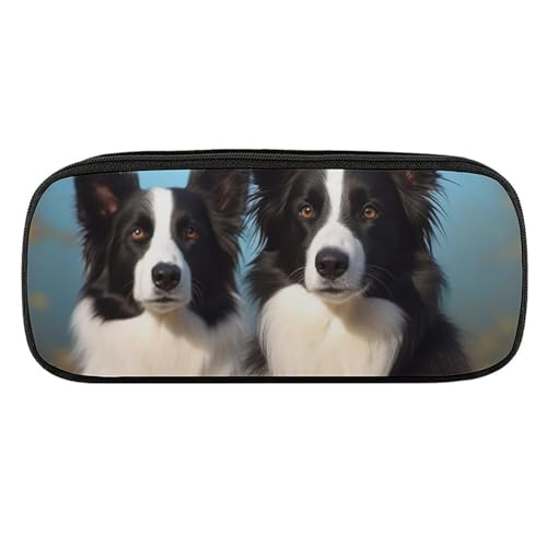 JKLQWH Federmäppchen aus PU-Leder, wasserdicht, große Kapazität, Border Collie, Federmäppchen mit Reißverschluss, tragbares Federmäppchen für Bürobedarf, Make-up-Tasche von JKLQWH