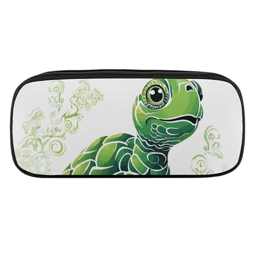 JKLQWH Federmäppchen aus PU-Leder, wasserdicht, große Kapazität, Cartoon-Schildkrötenmuster, Federmäppchen mit Reißverschluss, tragbares Federmäppchen für Bürobedarf, Make-up-Tasche von JKLQWH