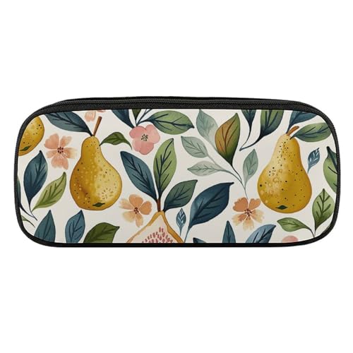 JKLQWH Federmäppchen aus PU-Leder, wasserdicht, große Kapazität, Feigen und Birnen, Federmäppchen mit Reißverschluss, tragbares Federmäppchen für Bürobedarf, Make-up-Tasche von JKLQWH