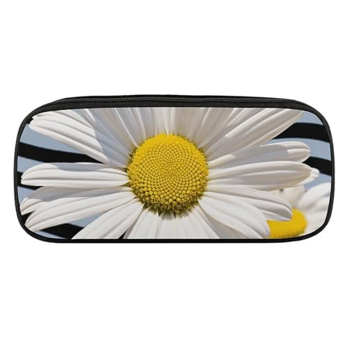 JKLQWH Federmäppchen aus PU-Leder, wasserdicht, große Kapazität, Gänseblümchen, Federmäppchen mit Reißverschluss, tragbares Federmäppchen für Bürobedarf, Make-up-Tasche von JKLQWH