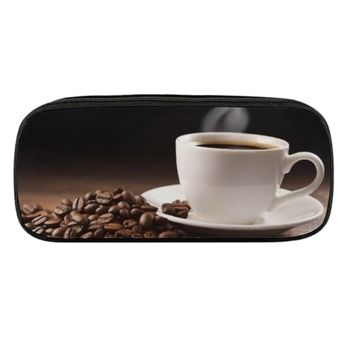 JKLQWH Federmäppchen aus PU-Leder, wasserdicht, große Kapazität, Kaffeetasse und Kaffeebohnen, Federmäppchen mit Reißverschluss, tragbares Federmäppchen für Bürobedarf, Make-up-Tasche von JKLQWH