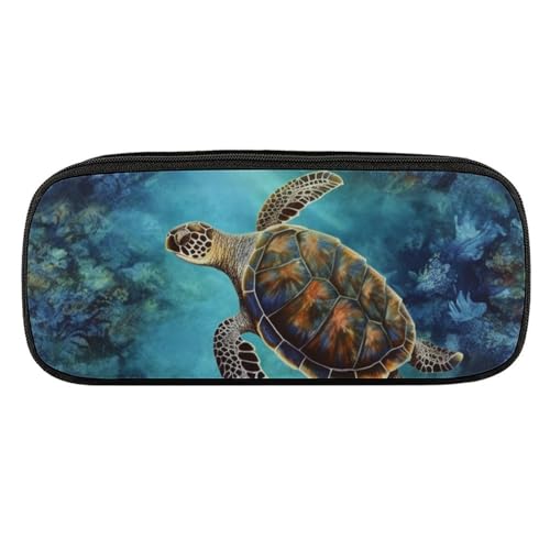 JKLQWH Federmäppchen aus PU-Leder, wasserdicht, große Kapazität, Meeresschildkröte, Federmäppchen mit Reißverschluss, tragbares Federmäppchen für Bürobedarf, Make-up-Tasche von JKLQWH