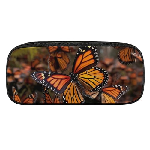 JKLQWH Federmäppchen aus PU-Leder, wasserdicht, große Kapazität, Monarch-Schmetterlinge, Federmäppchen mit Reißverschluss, tragbares Federmäppchen für Bürobedarf, Make-up-Tasche von JKLQWH