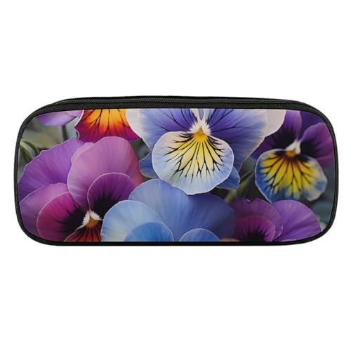 JKLQWH Federmäppchen aus PU-Leder, wasserdicht, große Kapazität, Stiefmütterchen, Perfektion, Federmäppchen mit Reißverschluss, tragbares Federmäppchen für Bürobedarf, Make-up-Tasche von JKLQWH