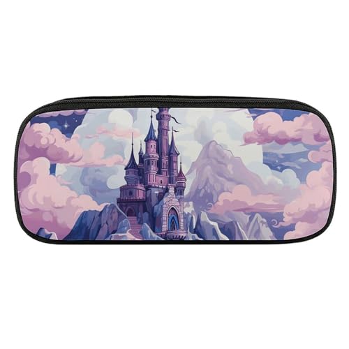 JKLQWH Federmäppchen aus PU-Leder, wasserdicht, große Kapazität, Wolken über dem Schloss, Federmäppchen mit Reißverschluss, tragbares Federmäppchen für Bürobedarf, Make-up-Tasche von JKLQWH