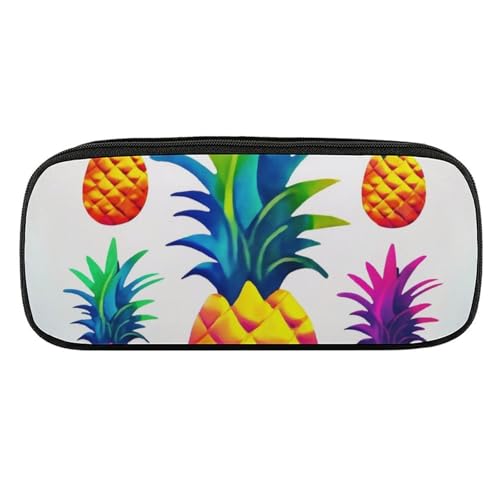 JKLQWH Federmäppchen aus PU-Leder, wasserdicht, große Kapazität, buntes Ananas-Federmäppchen mit Reißverschluss, tragbares Federmäppchen für Bürobedarf, Make-up-Tasche von JKLQWH