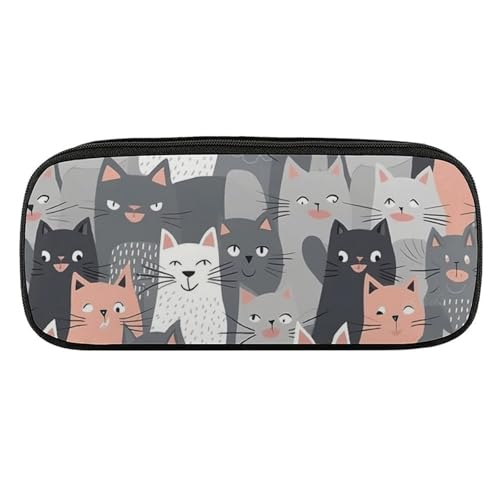 JKLQWH Federmäppchen aus PU-Leder, wasserdicht, große Kapazität, niedlich, lustig, graues Katzenmuster, Federmäppchen mit Reißverschluss, tragbares Federmäppchen für Bürobedarf, Make-up-Tasche von JKLQWH