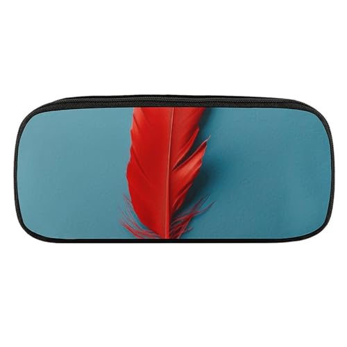 JKLQWH Federmäppchen aus PU-Leder, wasserdicht, große Kapazität, rote Federtasche mit Reißverschluss, tragbares Federmäppchen für Bürobedarf, Make-up-Tasche von JKLQWH