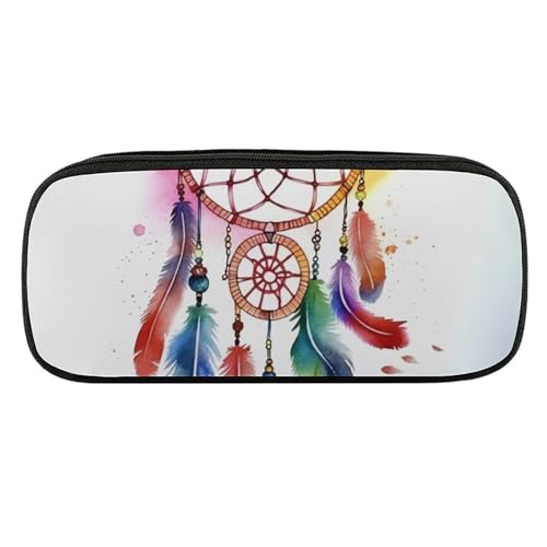 JKLQWH Federmäppchen aus PU-Leder, wasserdicht, großes Fassungsvermögen, Aquarell-Traumfänger-Federmäppchen mit Reißverschluss, tragbares Federmäppchen für Bürobedarf, Make-up-Tasche von JKLQWH