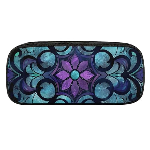 JKLQWH Federmäppchen aus PU-Leder, wasserdicht, großes Fassungsvermögen, Buntglas-Muster, Federmäppchen mit Reißverschluss, tragbares Federmäppchen für Bürobedarf, Make-up-Tasche von JKLQWH