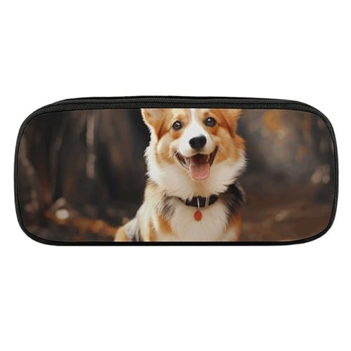 JKLQWH Federmäppchen aus PU-Leder, wasserdicht, großes Fassungsvermögen, Corgi-Hunde-Federmäppchen mit Reißverschluss, tragbares Federmäppchen für Bürobedarf, Make-up-Tasche von JKLQWH