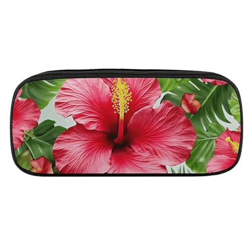 JKLQWH Federmäppchen aus PU-Leder, wasserdicht, großes Fassungsvermögen, Hibiskusblüte, Federmäppchen mit Reißverschluss, tragbares Federmäppchen für Bürobedarf, Make-up-Tasche von JKLQWH