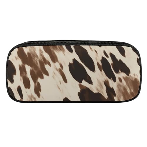 JKLQWH Federmäppchen aus PU-Leder, wasserdicht, großes Fassungsvermögen, Kuhdruck, mit Reißverschluss, tragbares Federmäppchen für Bürobedarf, Make-up-Tasche von JKLQWH