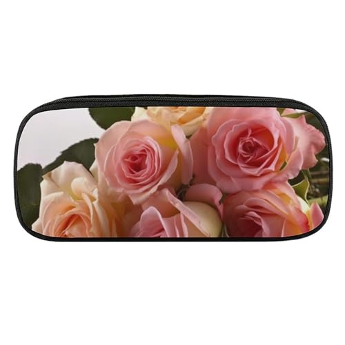 JKLQWH Federmäppchen aus PU-Leder, wasserdicht, großes Fassungsvermögen, Rosen, Blumen, Federmäppchen mit Reißverschluss, tragbares Federmäppchen für Bürobedarf, Make-up-Tasche von JKLQWH