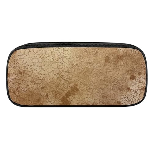 JKLQWH Federmäppchen aus PU-Leder, wasserdicht, großes Fassungsvermögen, goldenes Blumendesign, Federmäppchen mit Reißverschluss, tragbares Federmäppchen für Bürobedarf, Make-up-Tasche von JKLQWH