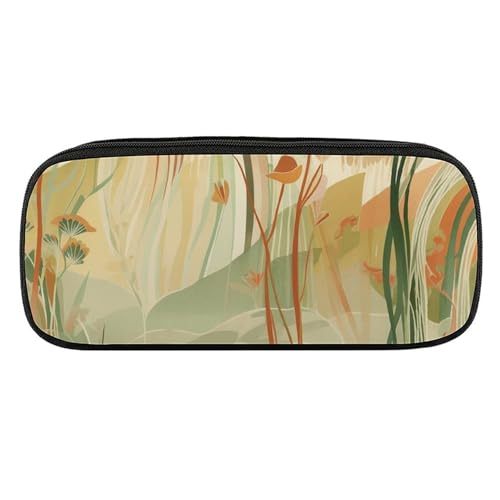 JKLQWH Federmäppchen aus PU-Leder, wasserdicht, großes Fassungsvermögen, orangefarbene Linienkunst-Federtasche mit Reißverschluss, tragbares Federmäppchen für Bürobedarf, Make-up-Tasche von JKLQWH